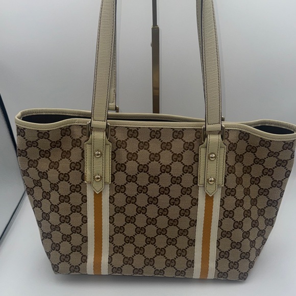 Gucci Brown and Cream Sherry Line Monogram Tote with Original Charms - Picture 12 of 17